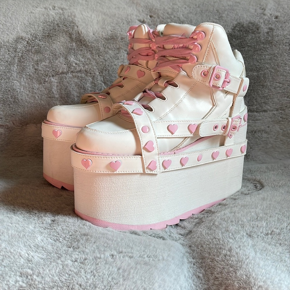 Qozmo Pink Heart Bondage Platform Sneakers